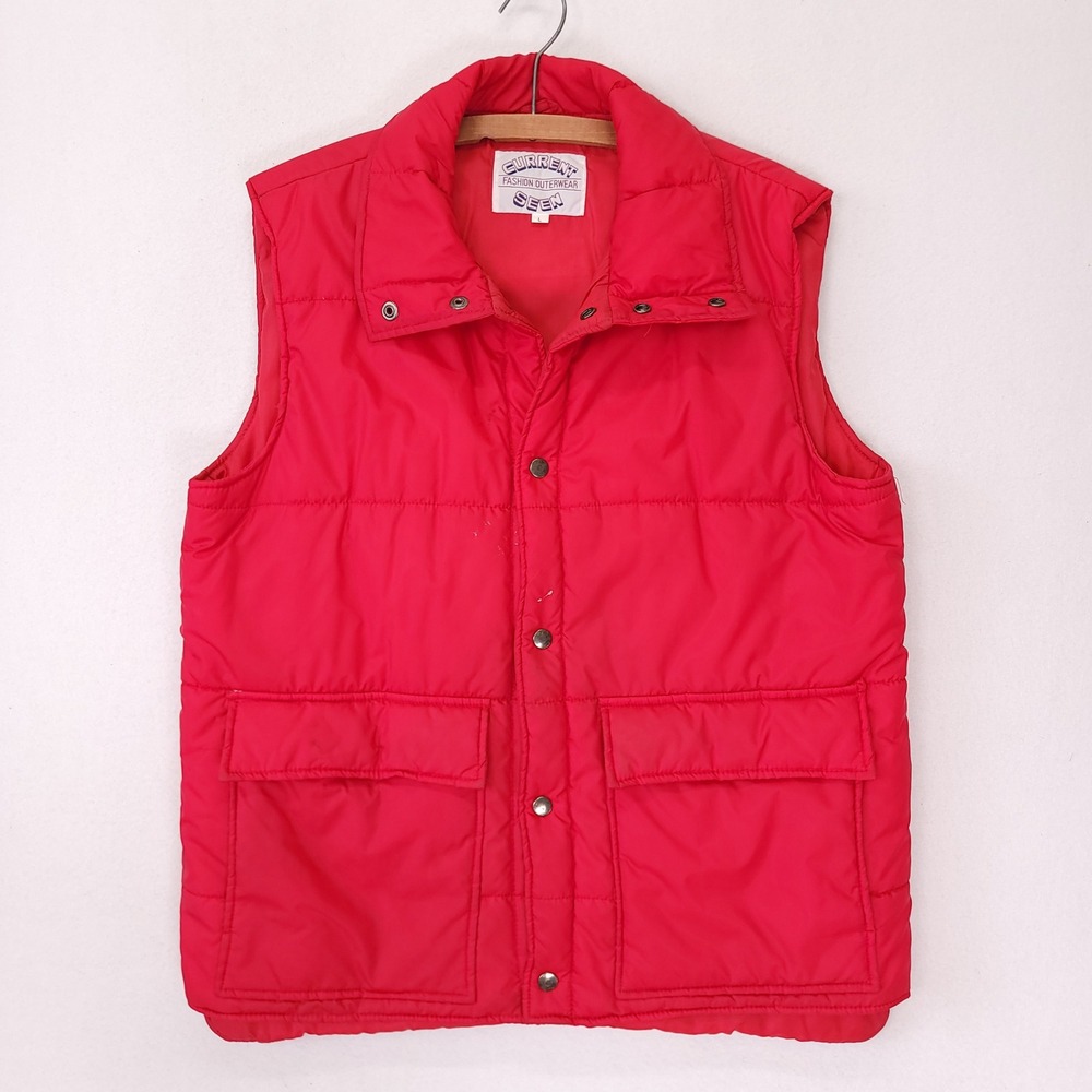 Current Seen Mens Vintage‎ Red Puffer Vest Quilted Snap Front Size L
